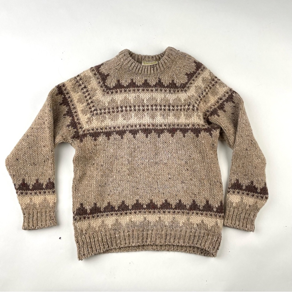 Unisex Beige and Brown Patterned knit Nordic Sweater